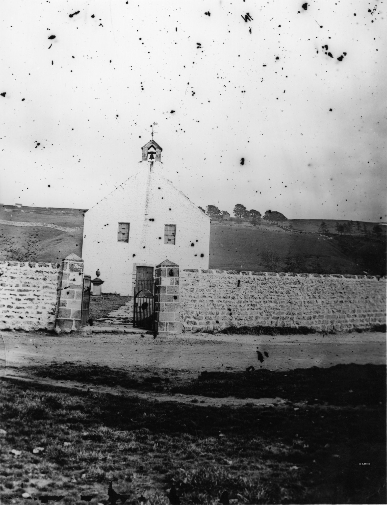 Coll. AMHS from the Now & Then exhibition ca 1982. Prints courtesy Noel Faulkener from the Don Middleton collection.
St. John the Evangelist church, Garrigill. Extensively modified after 1890, ("Too late as usual, compared with the Methodists"), this image could be as early as the 1870's. Trees now abound within and around the church.
Dodbury/dodbery in view to R.