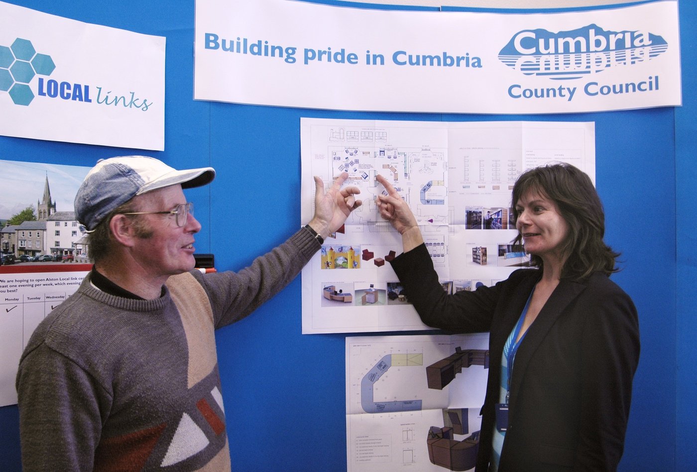 Frank Bell, retired builder and Lynne Andrews, Alston librarian.